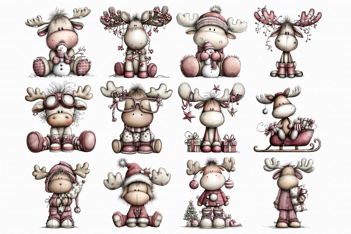 Quirky Christmas Moose Clipart, an Illustration by Libby Wishes (Photo 4 of 7)