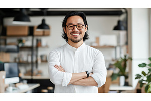 A confident Asian man in glasses, a Person Photo by Sergey Kotenev