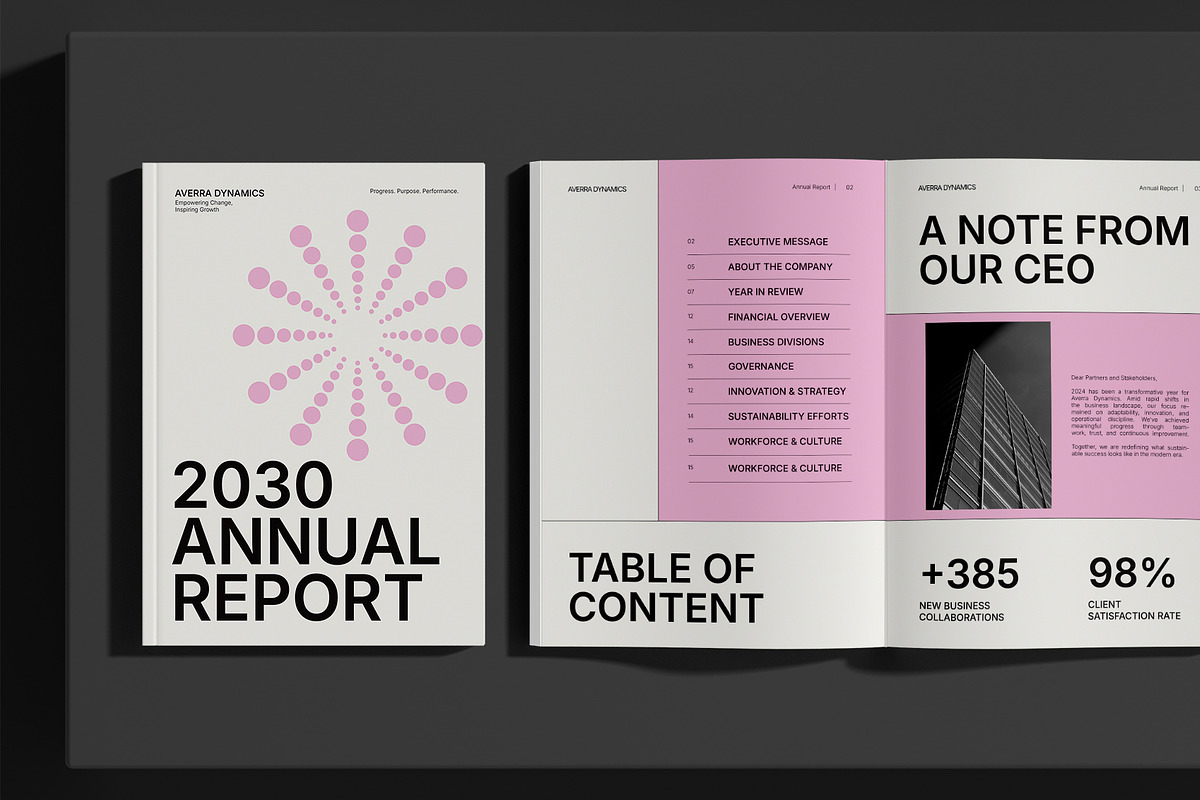 White Pink Annual Report, a Brochure Template by Neermana (Photo 3 of 10)
