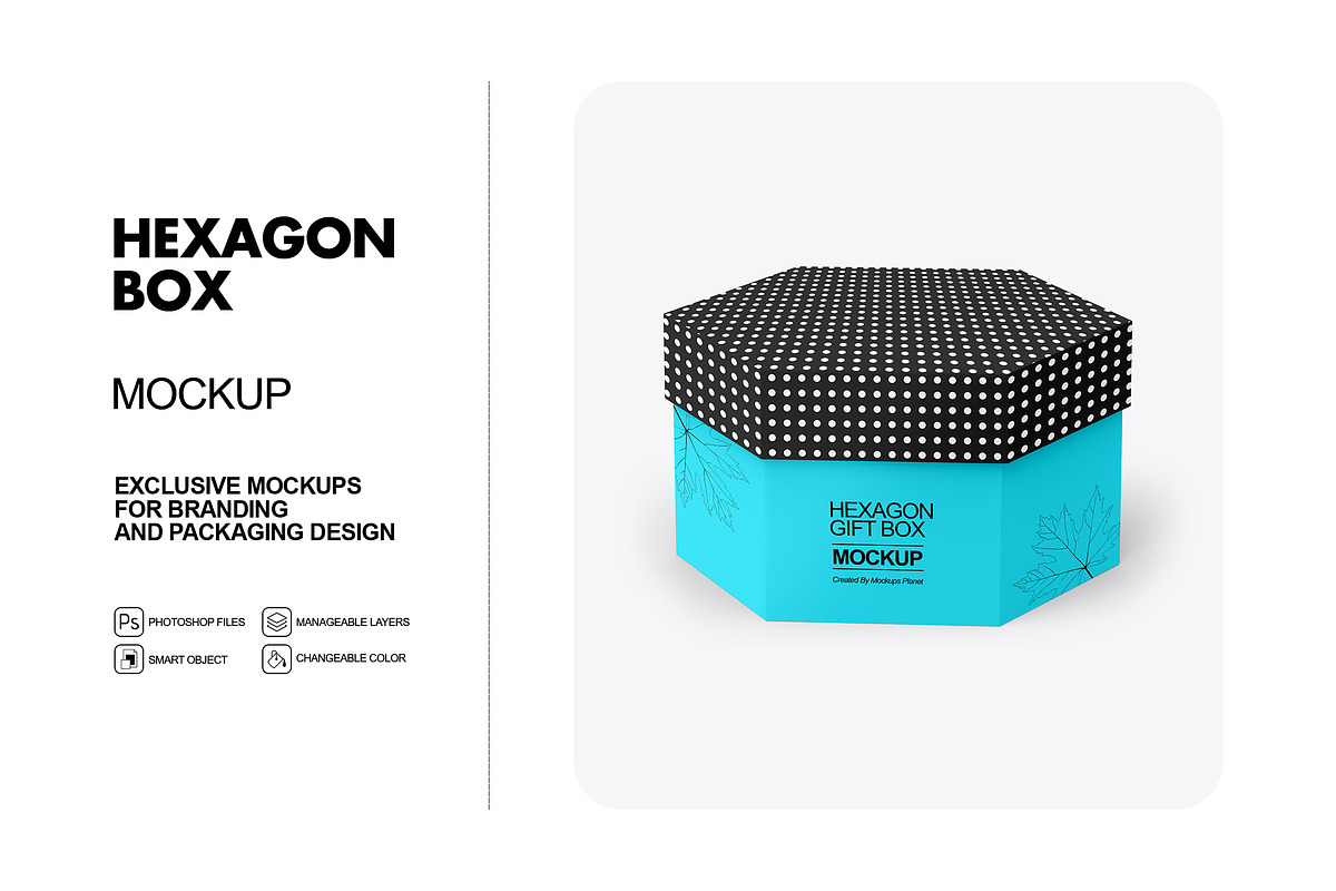 Glossy Hexagon Gift Box Mockup, a Packaging Mockup by Mockups Planet (Photo 1 of 6)