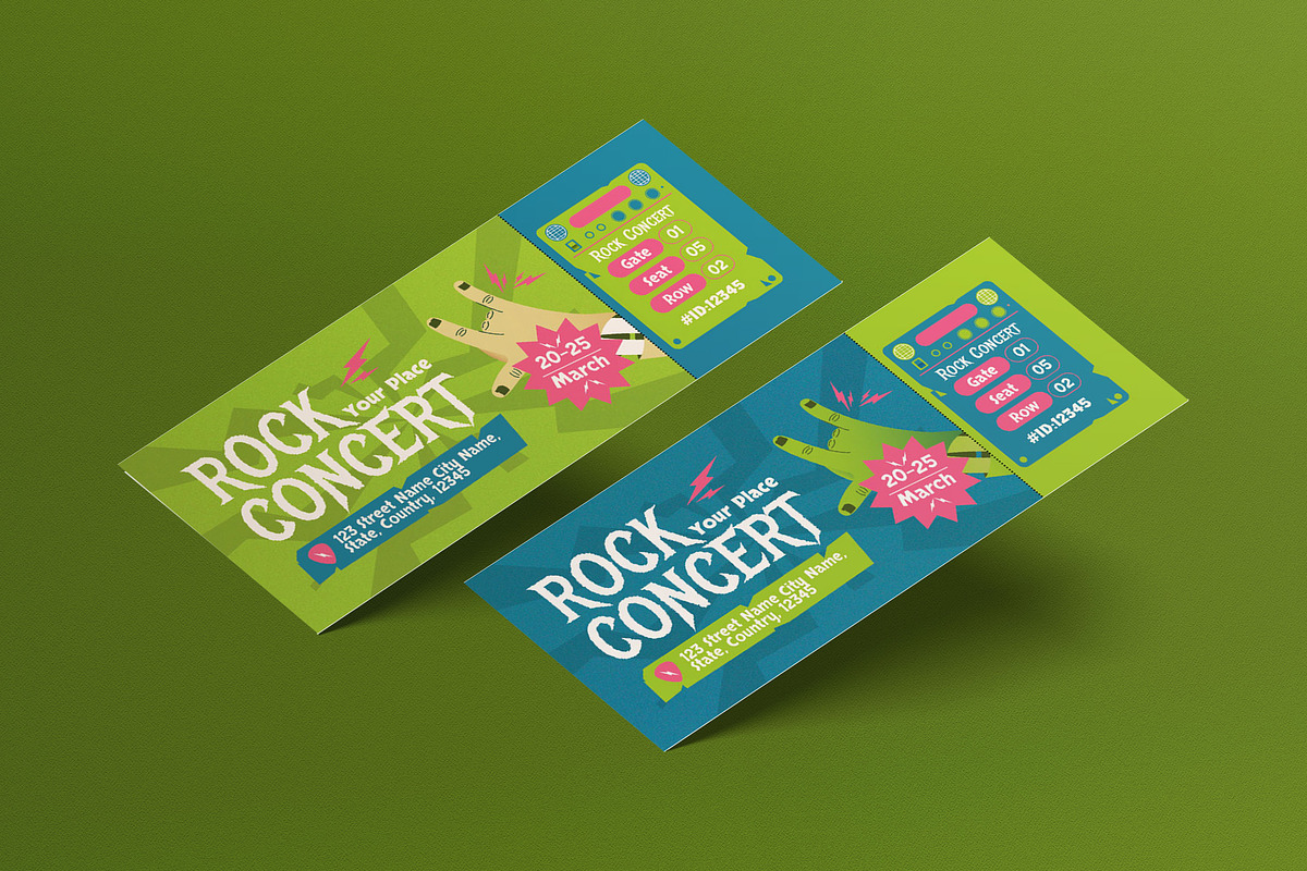 Rock Concert Ticket, a Card Template by graphicook