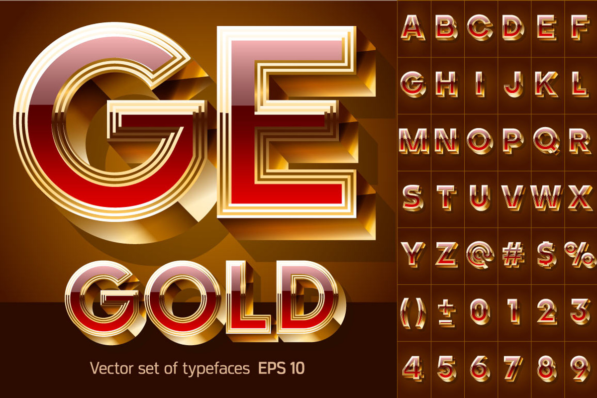 Illustration of chic golden 3D font