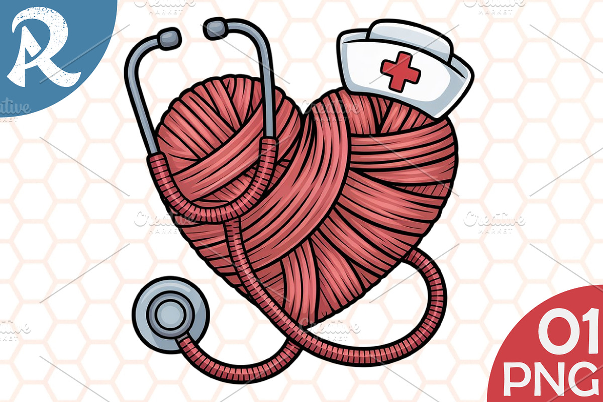 Faux Yarn Nurse Heart Stethoscope, an Illustration by RobertsArt (Photo 1 of 4)