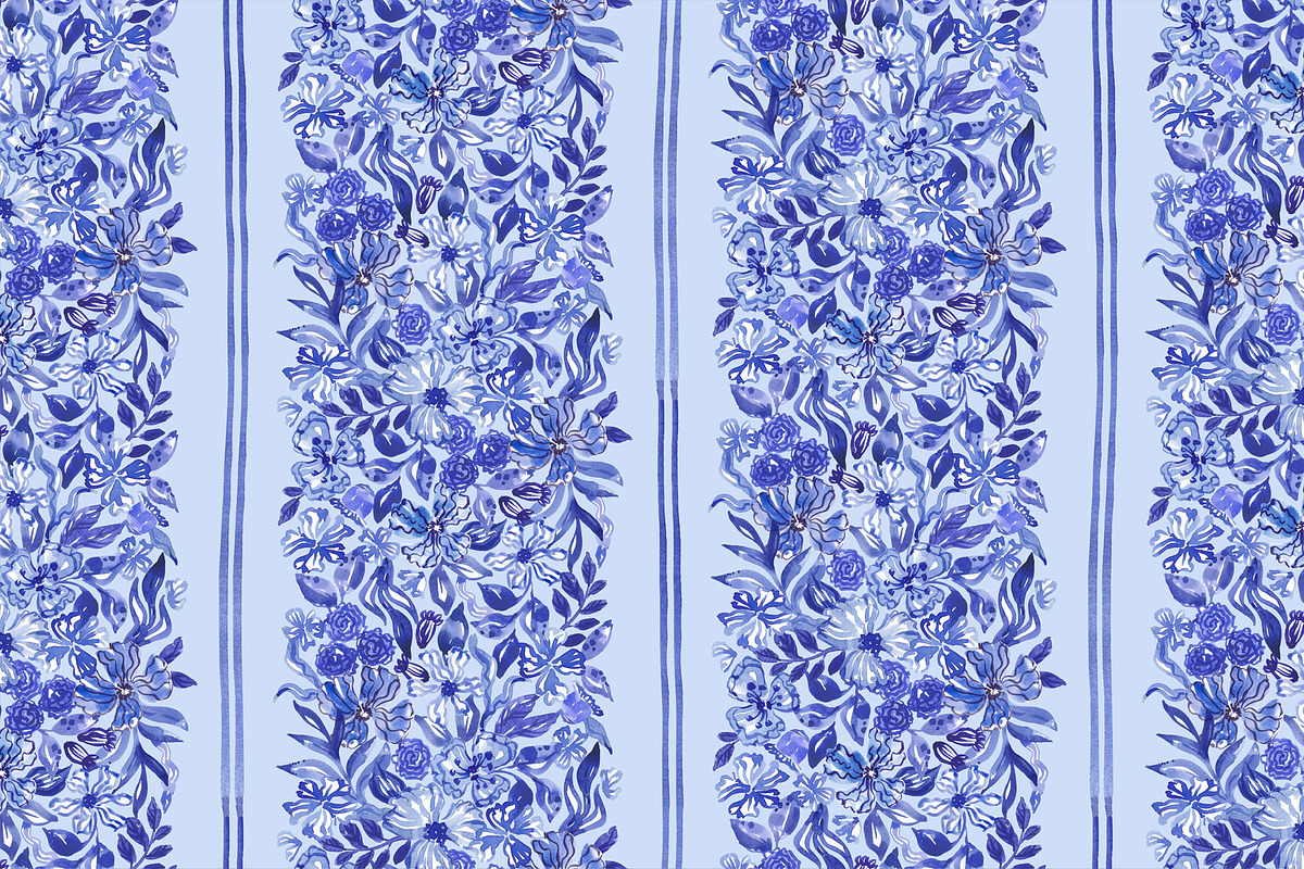Blue Floral Vertical Seamless Border, a Pattern Graphic by SirenaArt (Photo 4 of 10)
