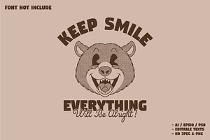 retro smiling bear head, a Branding & Logo Template by Judsart