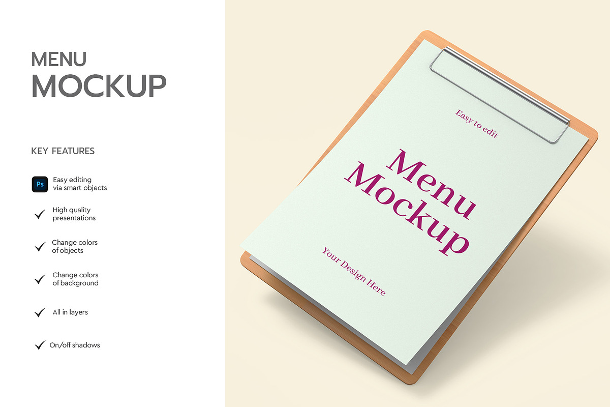 Floating Clipboard Menu Mockup, an Advertising Mockup by graphypix (Photo 2 of 4)