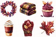 Watercolor Burgundy Autumn Clipart, an Illustration by OK Design (Thumbnail 5 of 5)