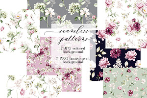 Peonies Watercolor Set.