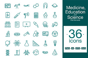 Science icon set Flat line icons