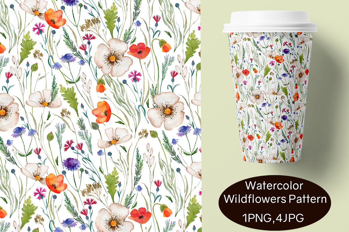 Watercolor Wildflowers Pattern, a Pattern Graphic by TanyaOak (Photo 1 of 7)