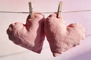 Soft Pink Fabric Hearts on Clothesli, a Holiday Photo by IrinaCzaran