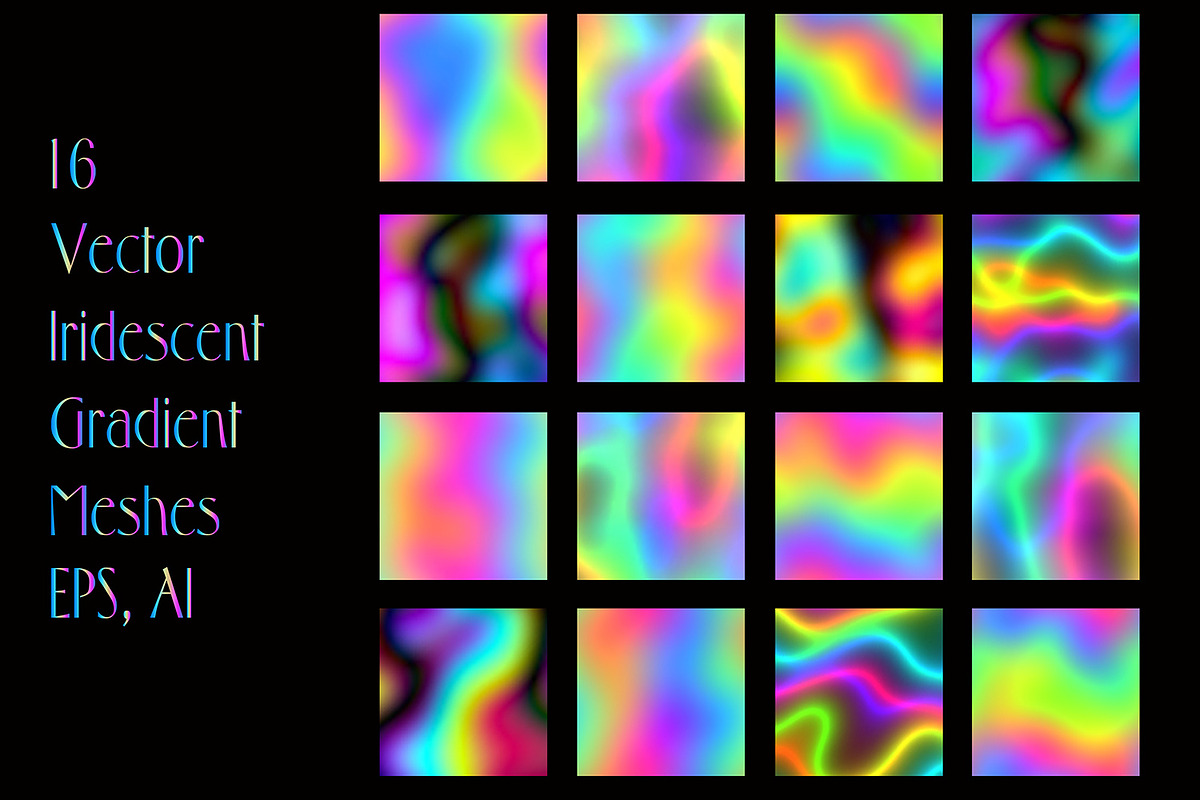 16 Vector Iridescent Gradient Meshes, a Gradient Add-On by Kseniya-Omega (Photo 1 of 3)