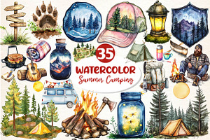 Summer Camping Clipart, an Illustration by Dream Creation