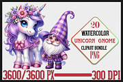 Watercolor Unicorn Gnome Clipart, a Seasonal Illustration by Craft Nest (Thumbnail 1 of 6)