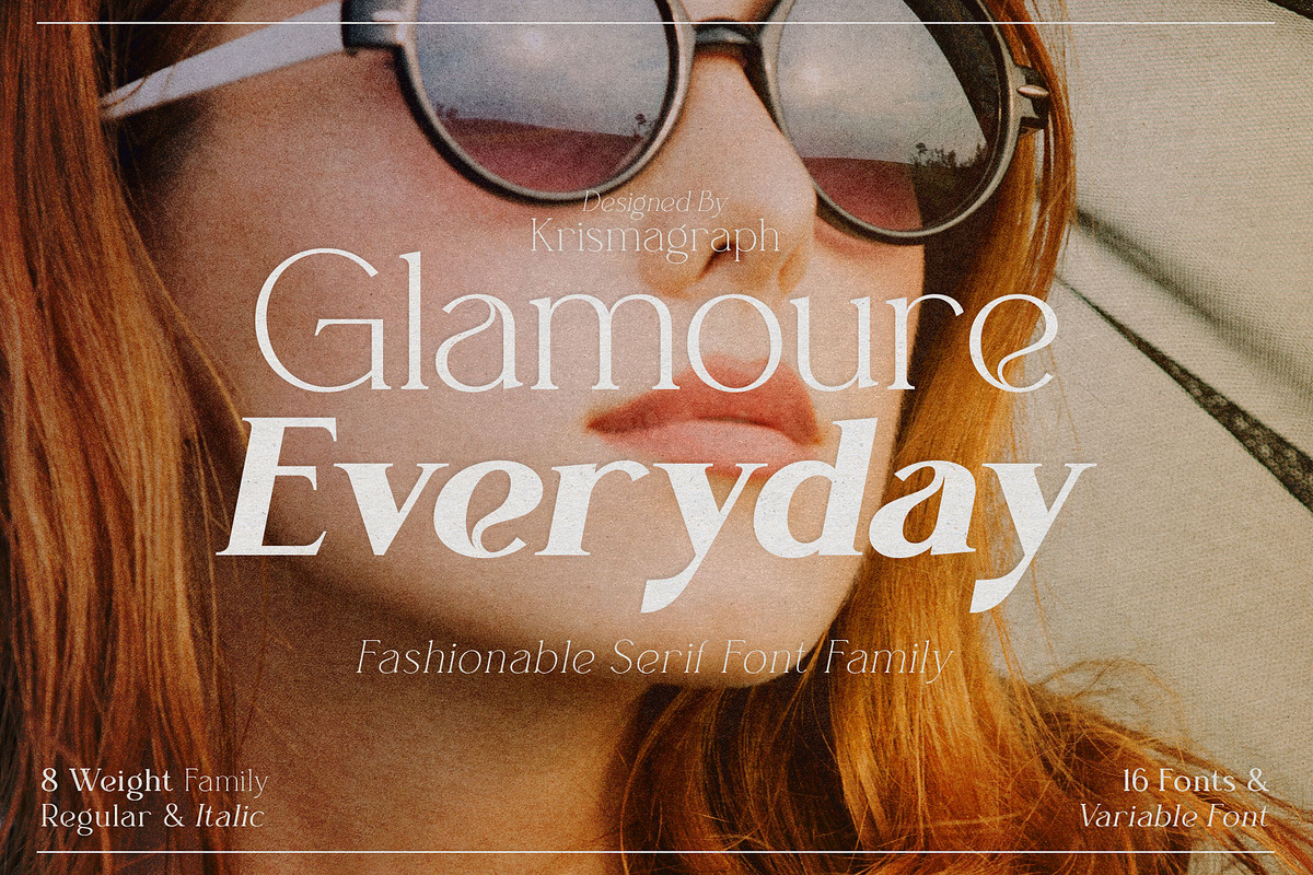 Glamoure Everyday | Serif Family, a Serif Font by Krismagraph (Photo 1 of 16)