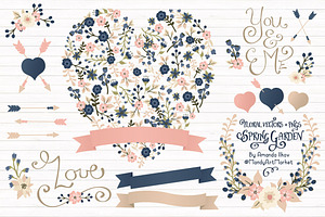 Navy & Blush Floral Heart & Banner, an Illustration by Amanda Ilkov