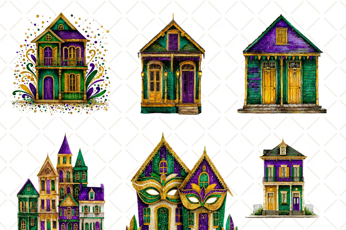 Watercolor Mardi Gras House Clipart, an Illustration by Black Bird Studio (Photo 6 of 6)