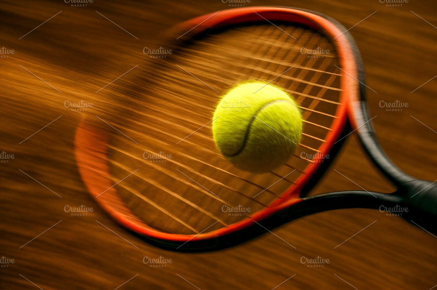 Tennis ball hitting racket, a Photo by rarrarorro
