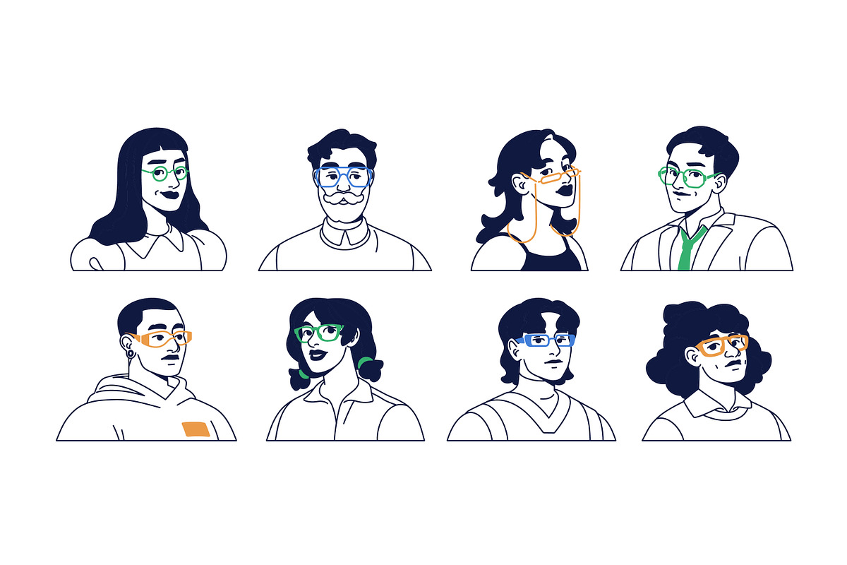 Diverse line art people avatars set, a Person Illustration by PaperTrident (Photo 3 of 3)
