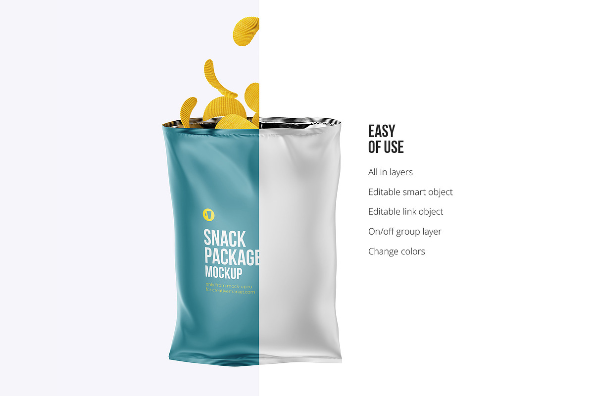 Snack Package Mockup with chips, a Packaging Mockup by easymock (Photo 3 of 7)