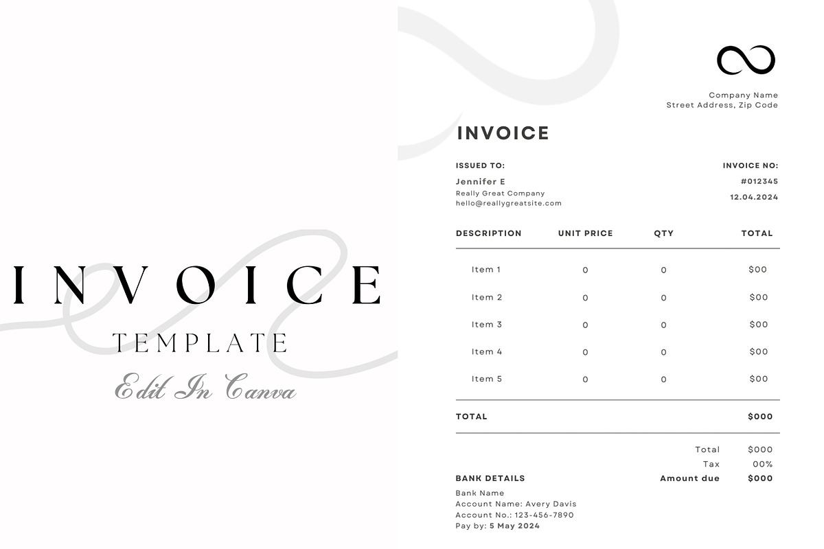 Printable Invoice Template, Canva, a Print Template by BrushstrokeArtGB (Photo 1 of 5)