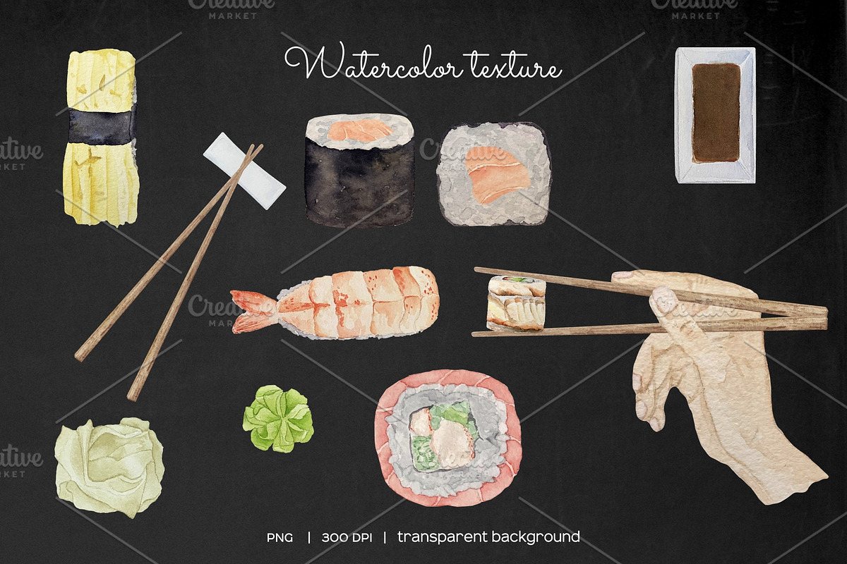 Watercolor Sushi Rolls Clipart, a Food Illustration by Art and Funny (Photo 7 of 7)