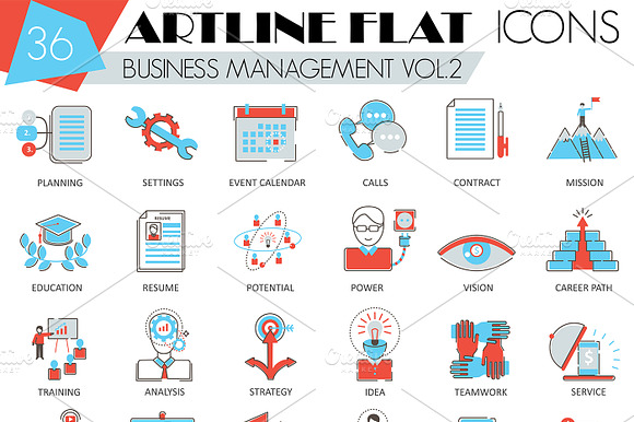 Business Management Flat Line Icons