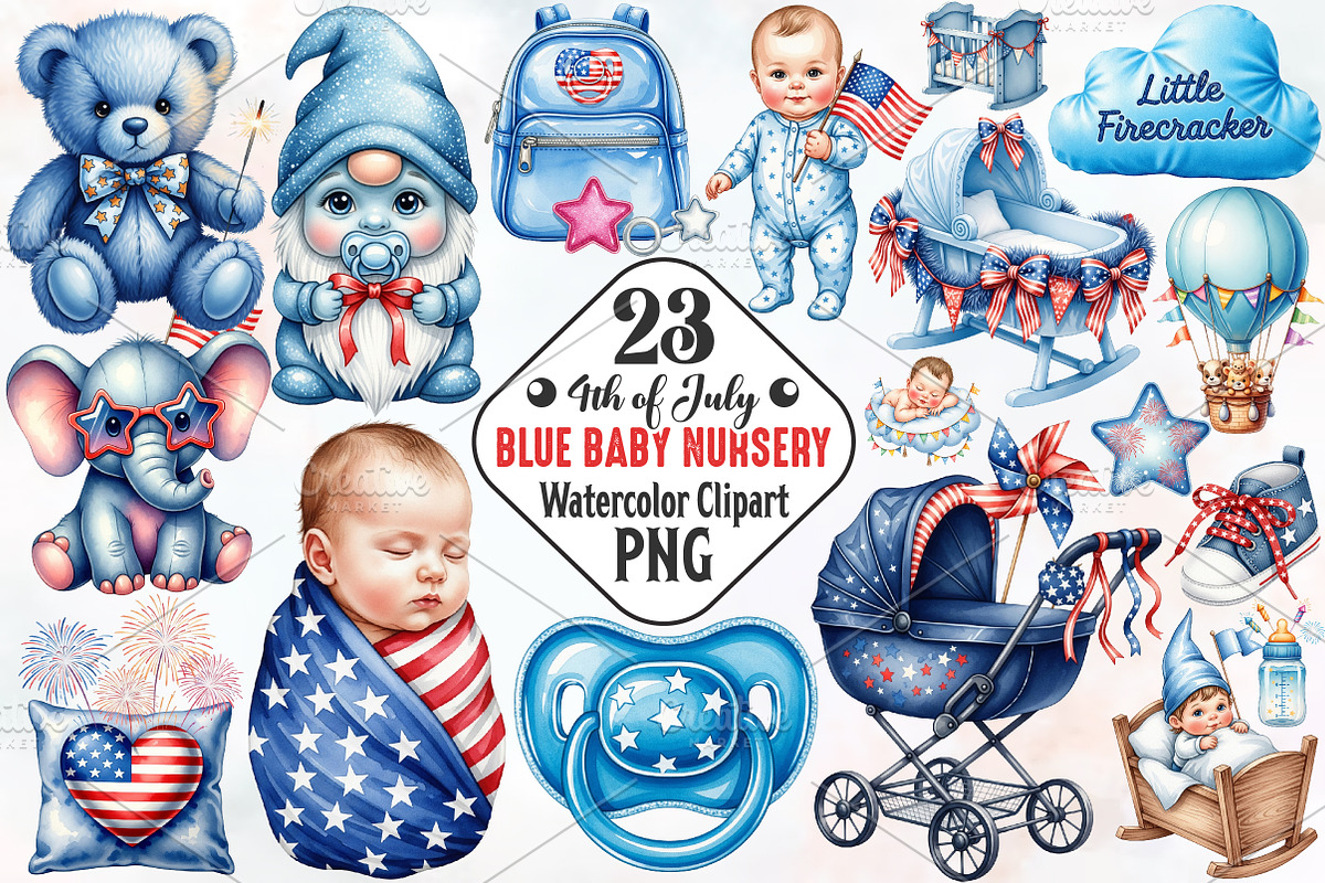 4th of July Blue Baby Nursery Clipar, a Seasonal Illustration by RobertsArt (Photo 1 of 7)