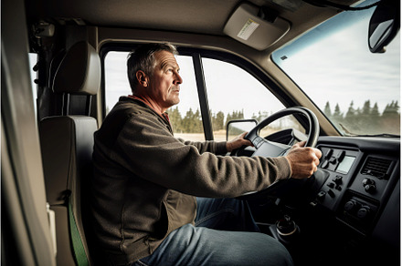 Male truck driver working vehicle, a Transportation Photo by Ylivdesign