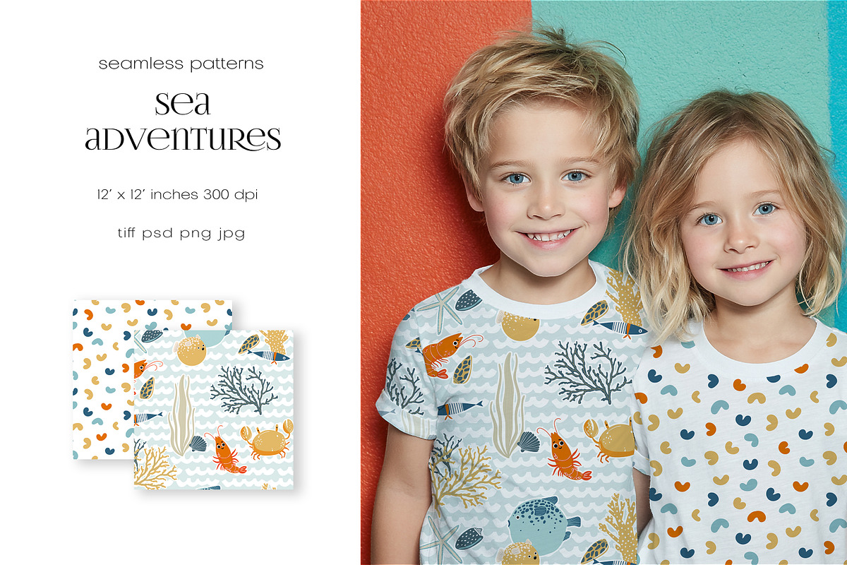 Kids Patterns Sea Adventure, a Pattern Graphic by PROTEA Watercolor Studio (Photo 7 of 11)