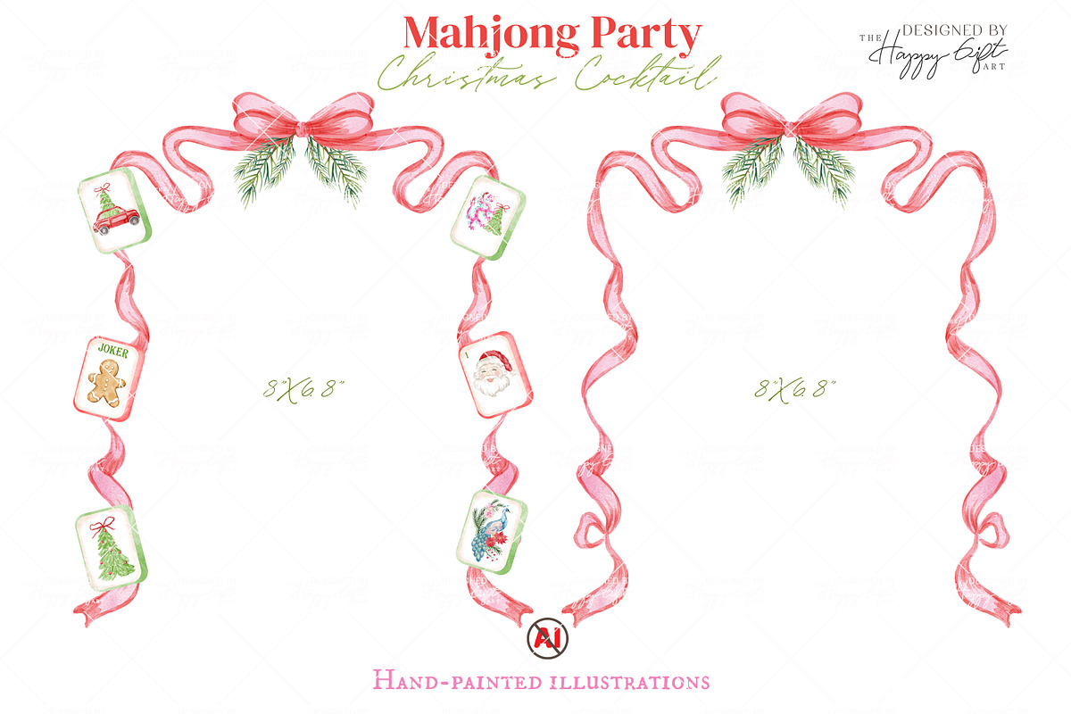 Christmas Mahjong Cocktail Clipart, a Decorative Illustration by TheHappyGiftArt (Photo 3 of 10)
