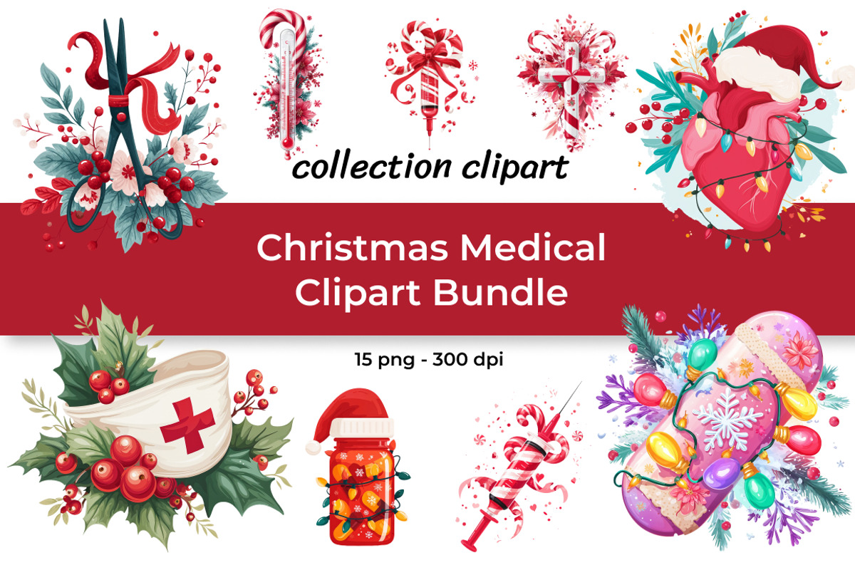 Christmas Medical Clipart Bundle, a Healthcare Illustration by InkyQueenArt (Photo 1 of 6)