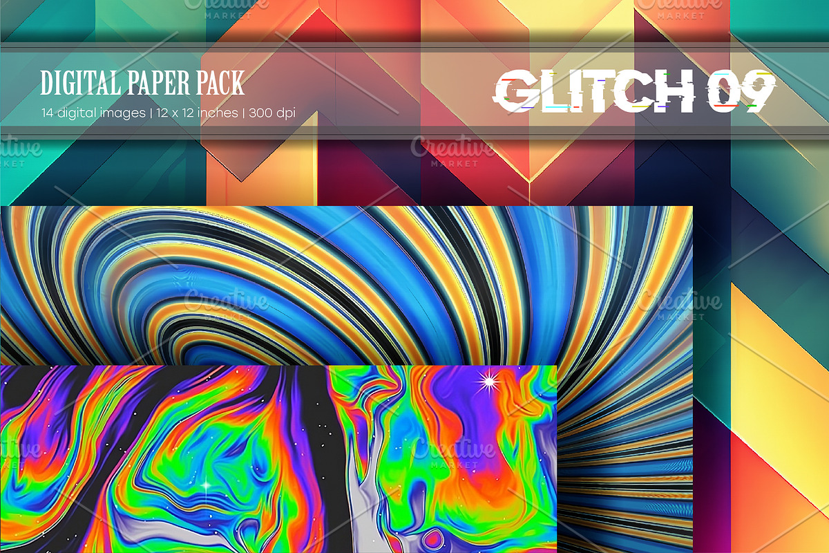 Glitch Psychedelic 09.Digital Paper., a Texture Illustration by KENO Mascots (Photo 2 of 3)