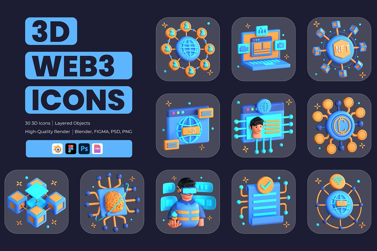 3D Web 3.0 Illustrations, an Object 3D Model by Flat Icons (Photo 1 of 8)