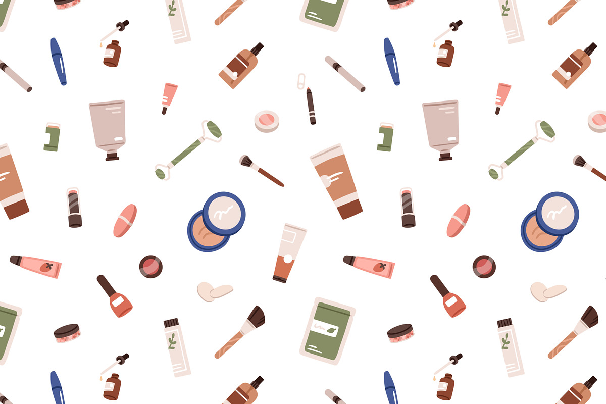 Makeup cosmetics seamless patterns, a Pattern Graphic by Good Studio (Photo 3 of 6)