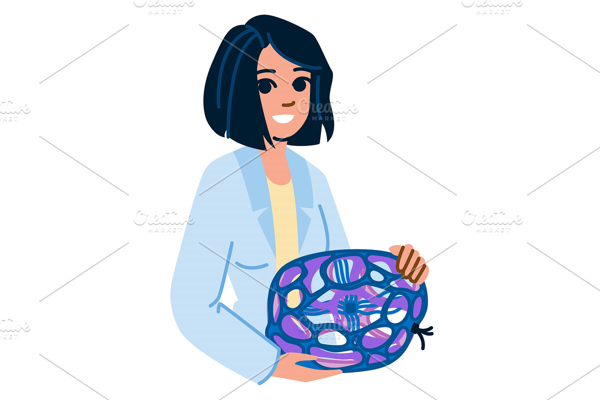 Scientist holding a model of a cell, an Illustration by pikepicture