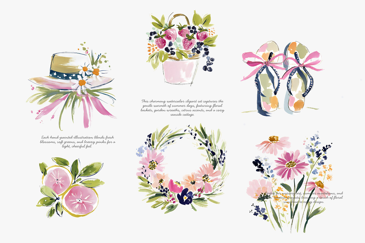 Summer watercolor clipart set, a Decorative Illustration by Patishop Art (Photo 6 of 8)