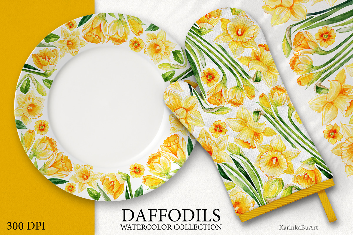 Watercolor daffodils clipart set, an Object Graphic by KarinkaBU (Photo 3 of 6)
