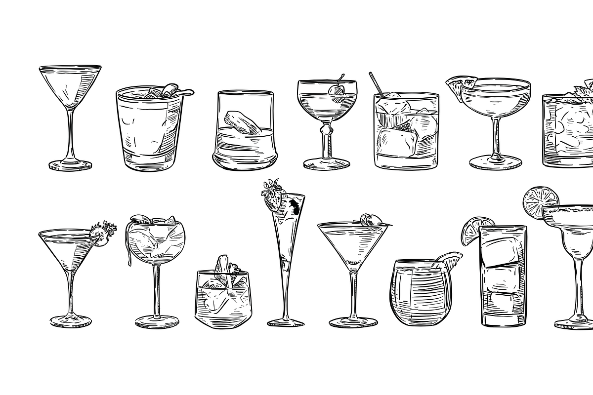 cocktails handdrawn collection, an Object Graphic by nikagraphic