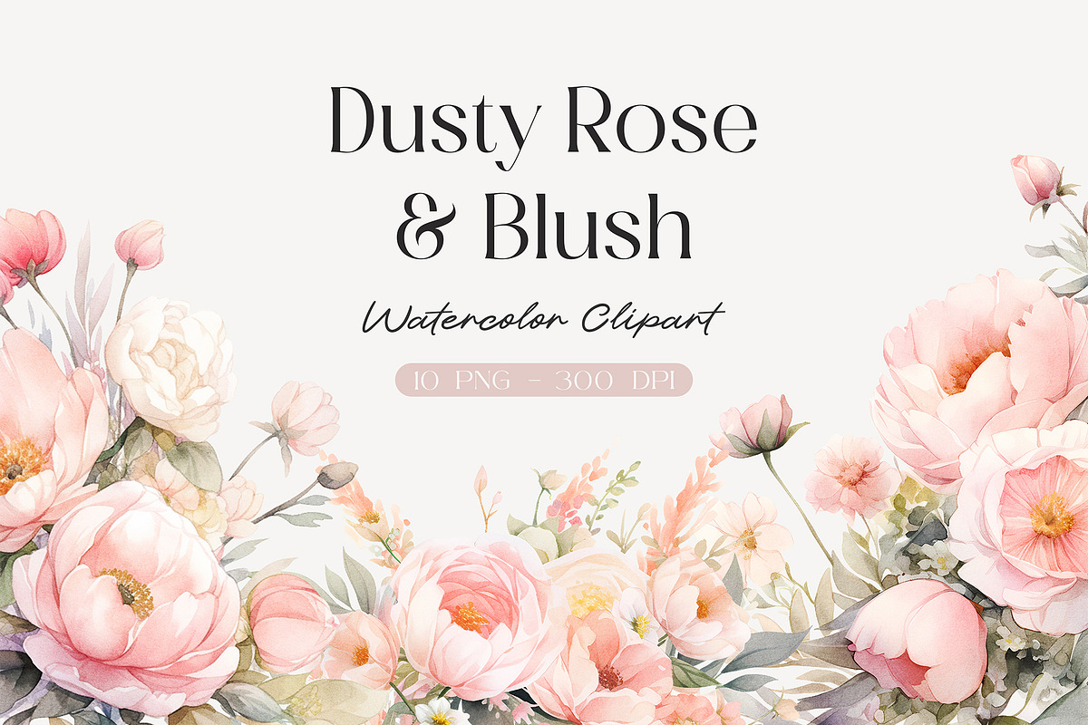 Dusty Rose Floral Clipart, a Decorative Illustration by Primrose Blume (Photo 1 of 4)
