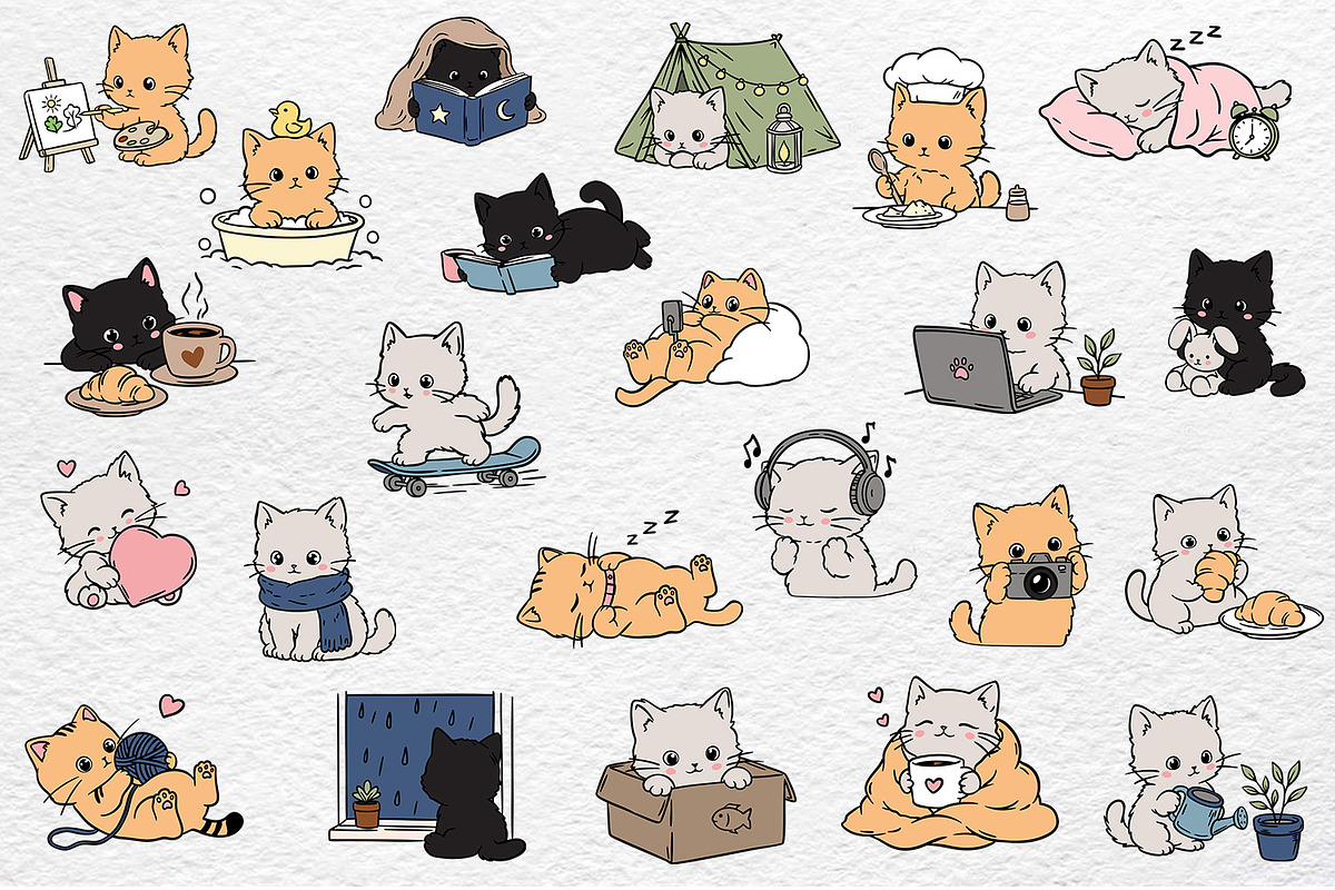 Cute Cozy Cats Clipart, an Animal Illustration by Watercolor dreams (Photo 2 of 3)