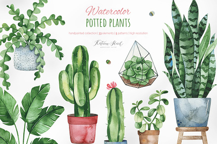 Watercolor Potted Plants