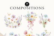 Pastel Wildflowers & Bows Clipart, a Decorative Illustration by OKArtHub (Thumbnail 7 of 11)