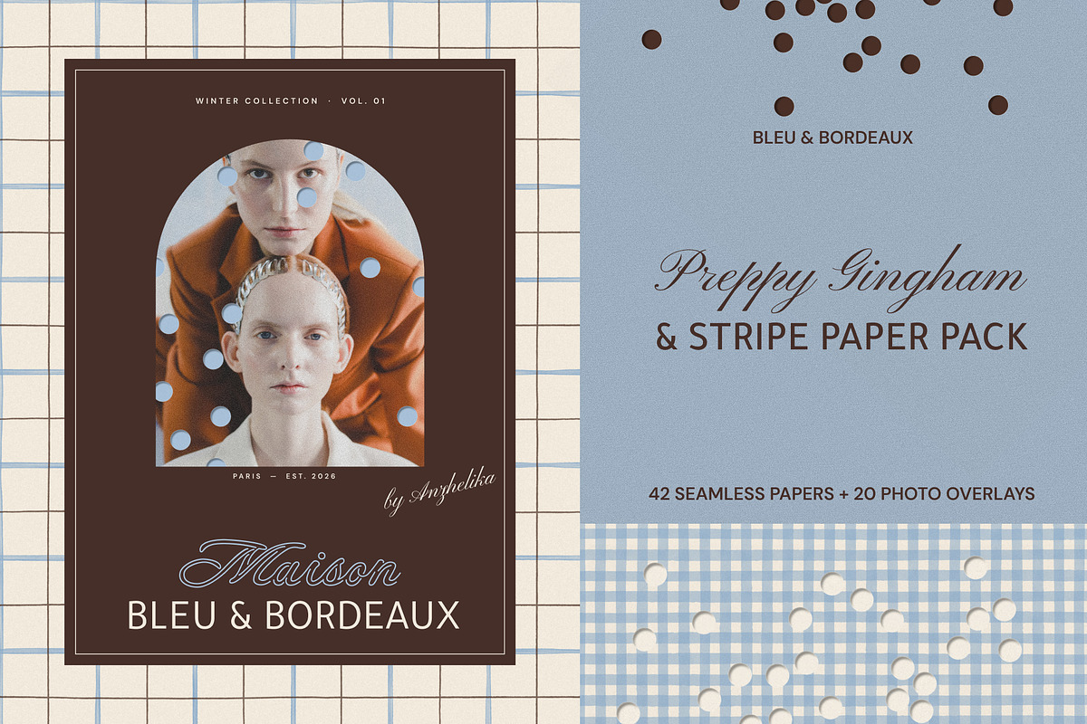 Preppy Gingham & Stripe Paper Pack, a Background Graphic by Anzhelika (Photo 1 of 11)
