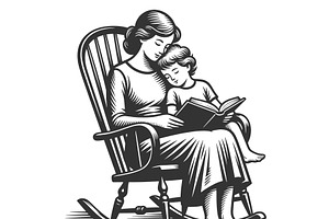 Mother Reading Book to Young Child, a Person Illustration by AlexArt