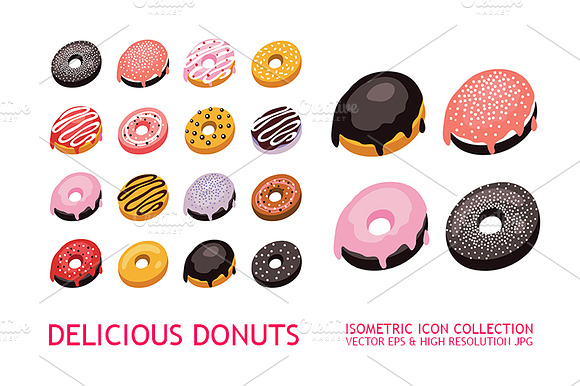 32 Isometric Donuts Icon Collection