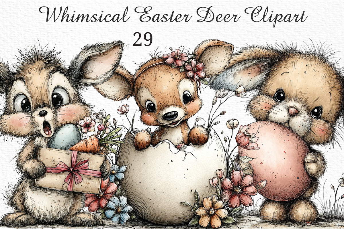 Whimsical Easter Deer Clipart, an Illustration by Craft Nest (Photo 1 of 11)