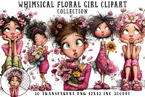 Whimsical Floral Girl Clipart, an Illustration by OK Design
