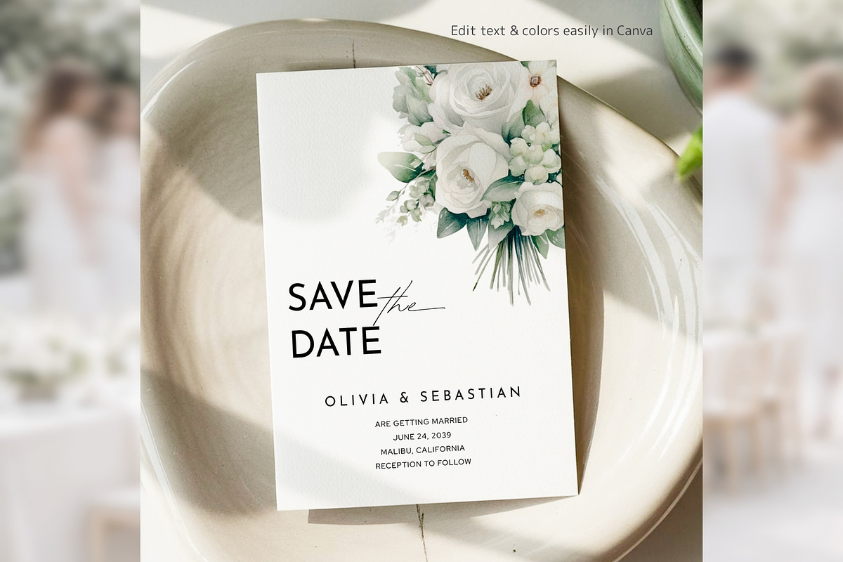 WhiteFloral Save the Date CanvaBD012, an Invitation Template by TyphoonStudio (Photo 6 of 9)