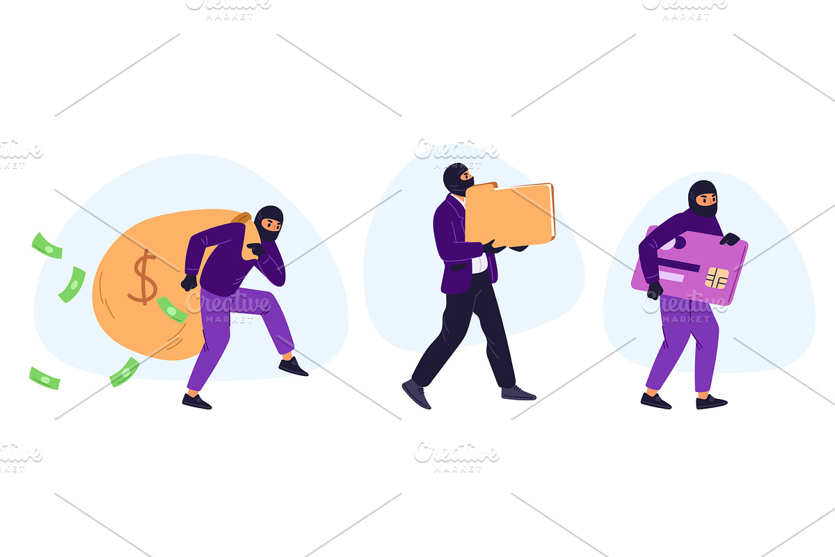 Male thief wearing black mask stole, a Finance Illustration by Vectorbuum